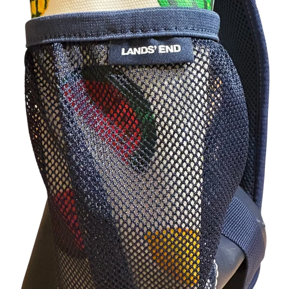 Lands End Large Canvas Coated Fruit Print Backpack Navy Trim Insulated CoolerBag